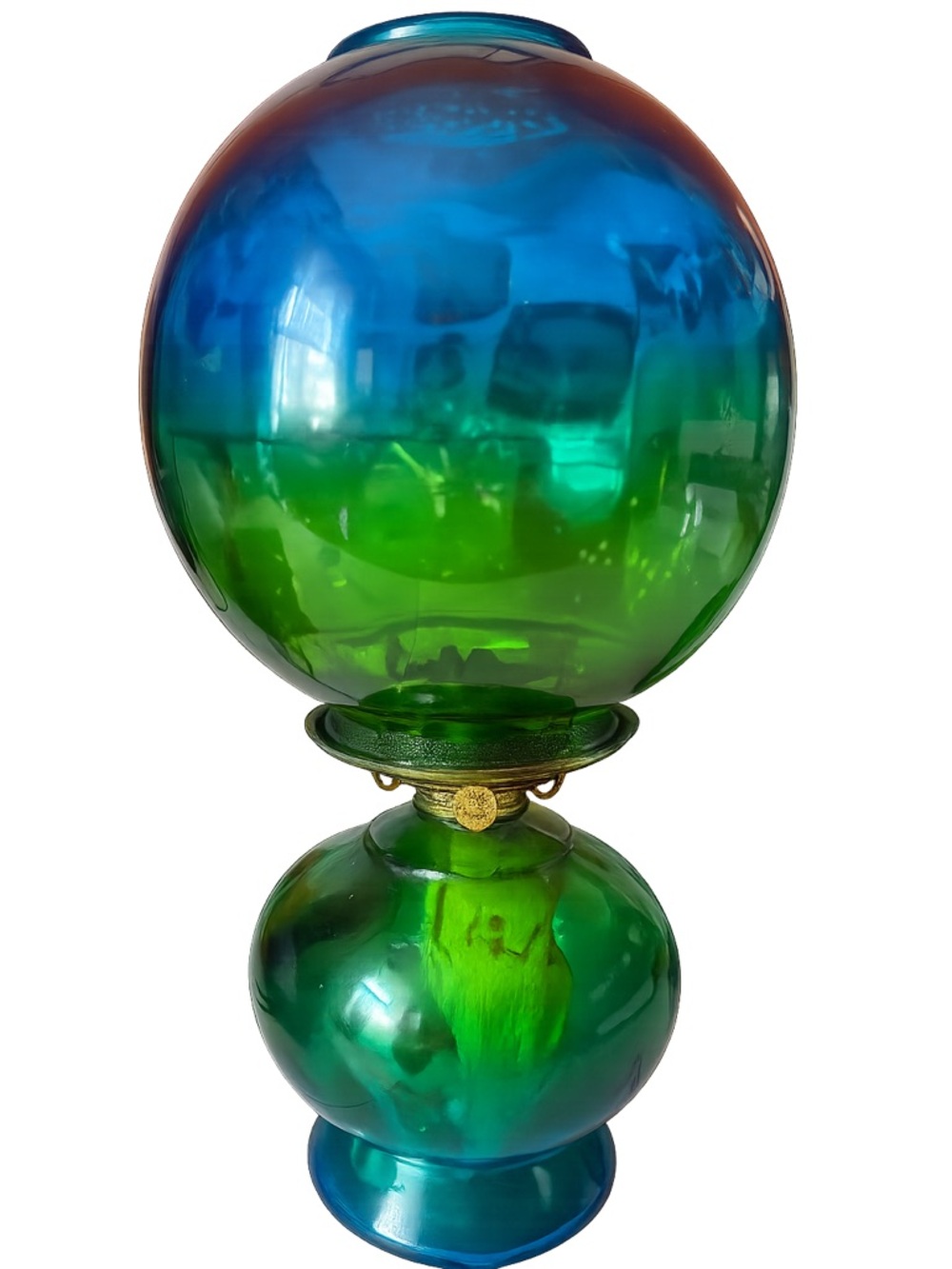P&A Risdon Mfg antique oil lamp-gorgeous blue and green ombré color